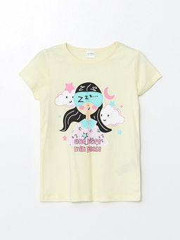 Bisiklet Yaka Bask?l? K?sa Kollu K?z ?ocuk Pijama Tak?m?