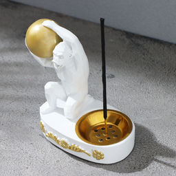 Курильница для благовоний конусов, порошковых и палочек TAKE IT EASY Обезьяна с шаром стоящая, белая  фото 2