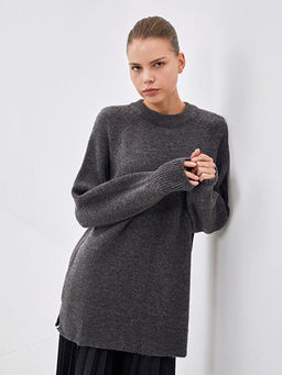 Bisiklet Yaka D?z Uzun Kollu Kad?n Triko Tunik