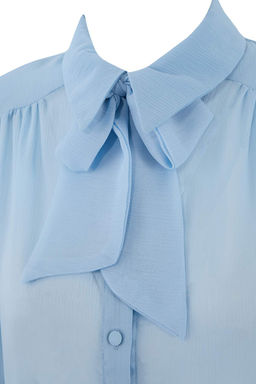 Mavi Vatka ve Fular Detayl? Transparan S?k Dokuma Gomlek TWOSS26GO00067 - Trendyolmilla фото 2