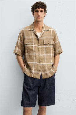 CHECKED LINEN/COTTON SHIRT - Zara фото 14