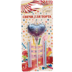 Цена за 2 шт. Свечи для торта Цифра Воздушное сердце "9" (свечи 8 см, сердце 5*13 см)
