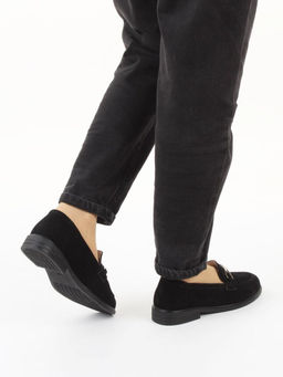 03-DEB16-2 BLACK Лоферы женские (натуральная замша)