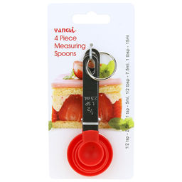 Ложка мерная пластмассовая, набор 4 штуки 2,5мл; 5мл; 7,5мл; 15мл, цвета микс, ручка из нержавеющей стали, на картоне (Китай) - Домашняя Мода фото 4