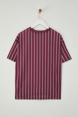 TRENDYOLMILLA Bordo Cizgili Ve Slogan Bask?l? Oversize/Genis Kal?p Orme T-Shirt TWOSS25TS00119 фото 6