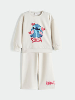 Stitch Bask?l? K?z ?ocuk Sweatshirt ve E?ofman Alt