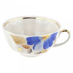 Чашка чайная фарфоровая Синий цветок 220мл, д9,5см, h5см, форма Тюльпан, с блюдцем д15см, тонкостенный фарфор (Россия) - Домашняя мода фото 2
