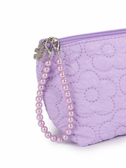 Косметичка женская «Цветочки», на молнии, ручка из бусин, сиреневая