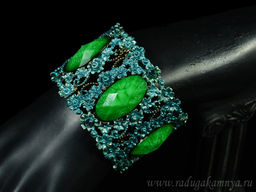 Браслет с муранским стеклом цв.зеленый