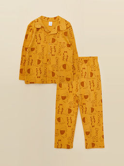 Polo Yaka Uzun Kollu Bask?l? Erkek Bebek Pijama Tak?m