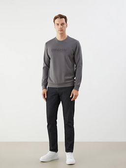 Bisiklet Yaka Uzun Kollu Bask?l? Erkek Sweatshirt