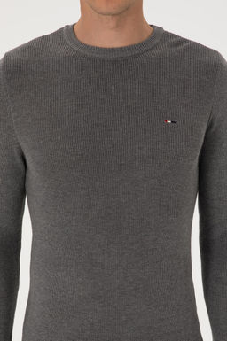 Erkek Slim Fit Bisiklet Yaka Gri Melanj Basic Kazak - U.s. polo assn фото 6