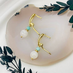 Серьги двойные из Селенита и Амазонита