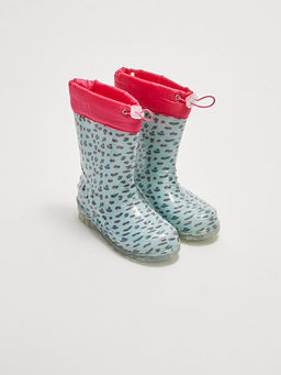 Bask?l? Elastik Ba?c?kl? K?z ?ocuk Ya?mur Botu