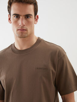 Bisiklet Yaka Bask?l? Penye Erkek Ti??rt