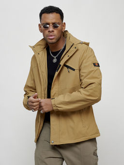 Куртка спортивная мужская весенняя с капюшоном бежевого цвета 88021B