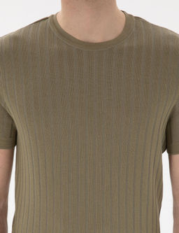 Haki Slim Fit Bisiklet Yaka Triko Ti__rt - Pierre cardin фото 6