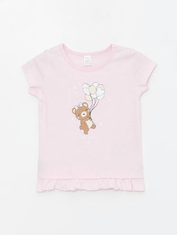 Bisiklet Yaka Bask?l? K?z Bebek Ti??rt