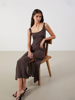 U Yaka Puantiyeli Ask?l? Elbise