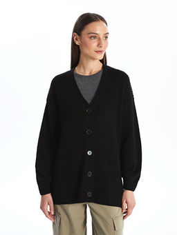 V Yaka Kendinden Desenli Uzun Kollu Kad?n Triko H?rka