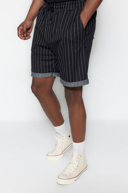 Buyuk Beden Siyah Regular Rahat Cizgili %100 Pamuk Sort TMNSS23SR00045