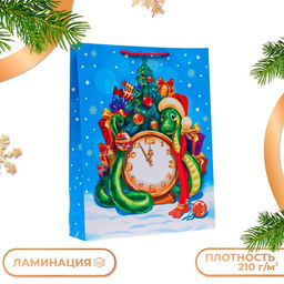 Пакет новогодний подарочный ламинированный Куранты, упаковка, 33?42.5?10 см