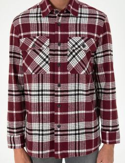 Bordo Klasik Yaka Oduncu _ift Cepli Oversize G_mlek Ceket