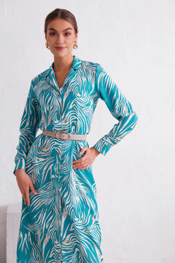 11638 Платье-рубашка с английским воротником бирюзово-белое - Martichelli фото 8