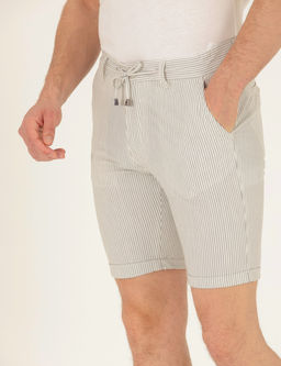 Gri Slim Fit Beli Lastikli _izgili Ba_c_kl_ Bermuda _ort