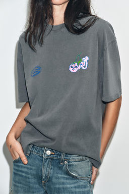 CAMISETA EFECTO LAVADO PAULA GRENOUILLE / Gris antracita