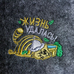 Шапка для бани с вышивкой из серого войлока Жизнь Удалась! - Банная забава фото 2