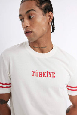 DeFactoFit Стандартная посадка с круглым вырезом Футболка с короткими рукавами и принтом T_rkiye Athlete  фото 6