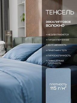 Постельное бельё евро «Этель», тенсель, серо-голубое