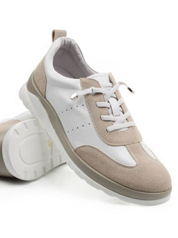 03-YA486-3 WHITE/BEIGE Кроссовки женские (натуральная кожа, натуральная замша)