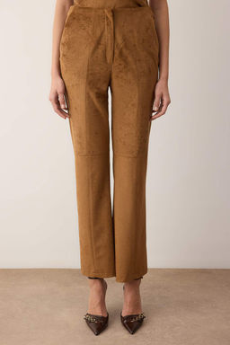 EXCLUSIVE Ozel Koleksiyon Kahverengi Flare Bootcut Suni Suet Pantolon TWOAW26PL00117