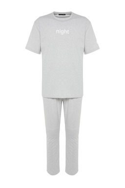 Gri Bask?l? Regular Fit Orme Pijama Tak?m? THMAW21PT0393