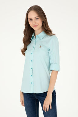 Женская мятная базовая рубашка с длинным рукавом Неожиданная скидка в корзине