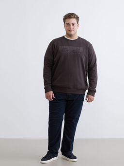 B?y?k Beden Bisiklet Yaka Bask?l? Erkek Kal?n Sweatshirt