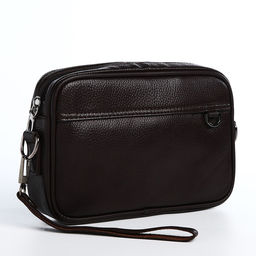 Сумка-клатч мужская на молнии с ручкой, наружный карман, 23×5×15 см, коричневая