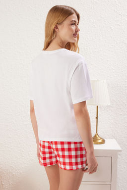 Trendyolmilla Kad?n Couple/Cift K?rm?z? %100 Pamuklu Ekoseli Sortlu Orme Pijama Tak?m? THMSS25PT00178 фото 6