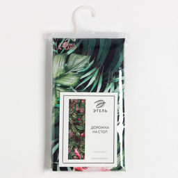 Дорожка на стол «Этель» Tropical parrots 40×146 см, 100% хлопок, саржа 190 г/м², зелёная/чёрная