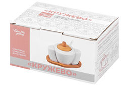 Набор - сахарница 300 мл 16*10*11 см Кружево с ложкой + солонка + перечница на дер. подставке - Elan gallery фото 11