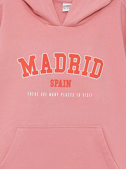 Kap??onlu Bask?l? Uzun Kollu K?z ?ocuk Sweatshirt - Waikiki фото 3