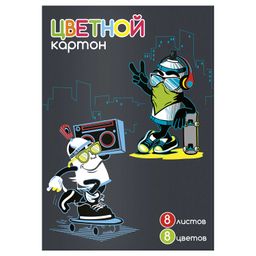 Цветной картон арт. 59662 МЕЛОМАНЫ /А4, папка с клапанами, 8 л, обложка - полноцветная печать, мелов