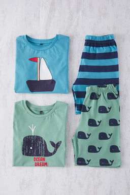 Mint-Mavi 4lu Erkek Cocuk %100 Pamuk Animal Bask?l? Pijama Tak?m? TKDSS25PT00018 - Trendyolmilla фото 7