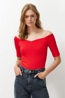 Nar Cicegi Kalp Yaka K?sa Kollu Regular/Normal Kal?p Bluz TWOSS24BZ00561