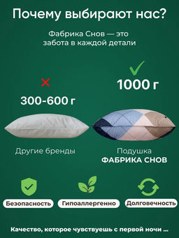 Подушка 50х70 ФС Сибирь стеганная. Вес наполнителя 1000 г - Фабрика снов фото 8