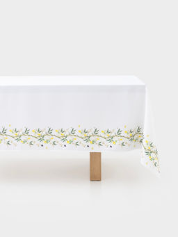 Скатерть, 160х160 см, полиэстер, белая, Лимоны на ветках, Lemon branch
