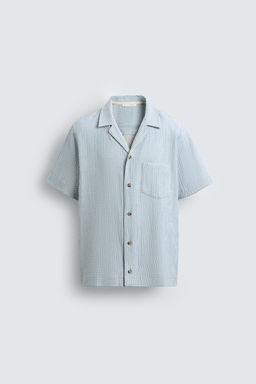 CAMISA REGULAR FIT ESTRUCTURA SEERSUCKER / Blanco / Celeste - Zara фото 6
