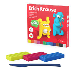 Цена за 1 шт. Пластилин классический ErichKrause Jolly Friends 12 цветов со стеком, 216 г (в коробке 12 шт)  фото 3